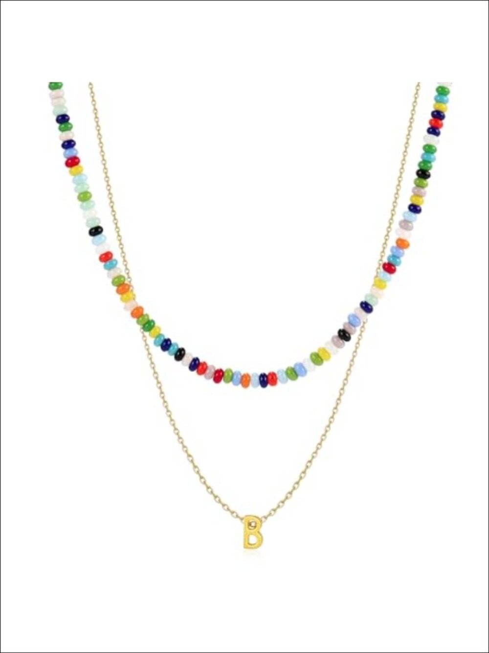 18K Gold Plated Layered Initial Necklace Rainbow Gemstone Choker Set Boho Beach